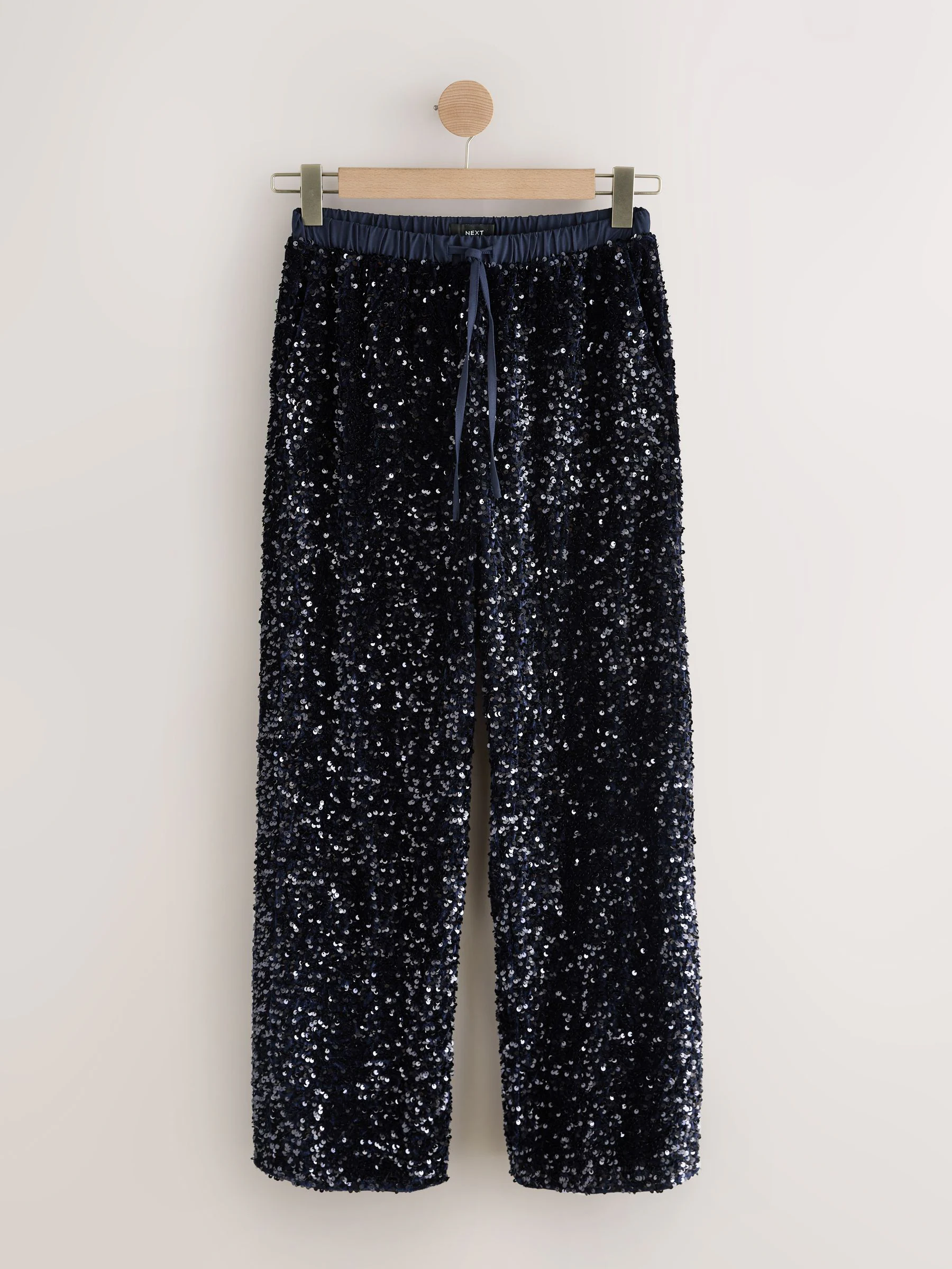Donkerblauw - Fluwelen broek met wijde pijpen en lovertjes