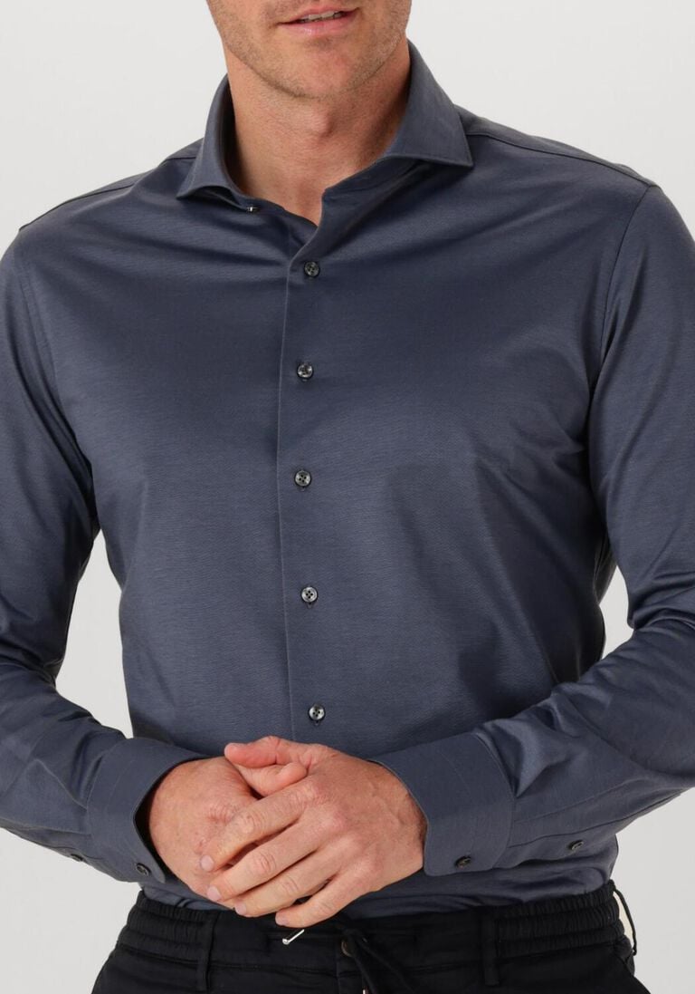 donkerblauwe profuomo klassiek overhemd shirt x-cutaway sf japanese knitted