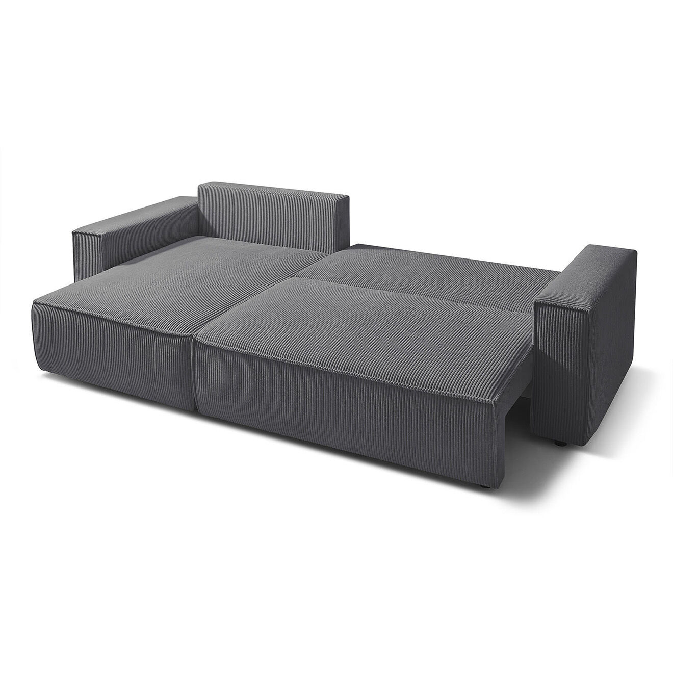 Bobochic Canapé d'angle convertible reversible Nihad en velours côtelé gris foncé - 282x153 cm