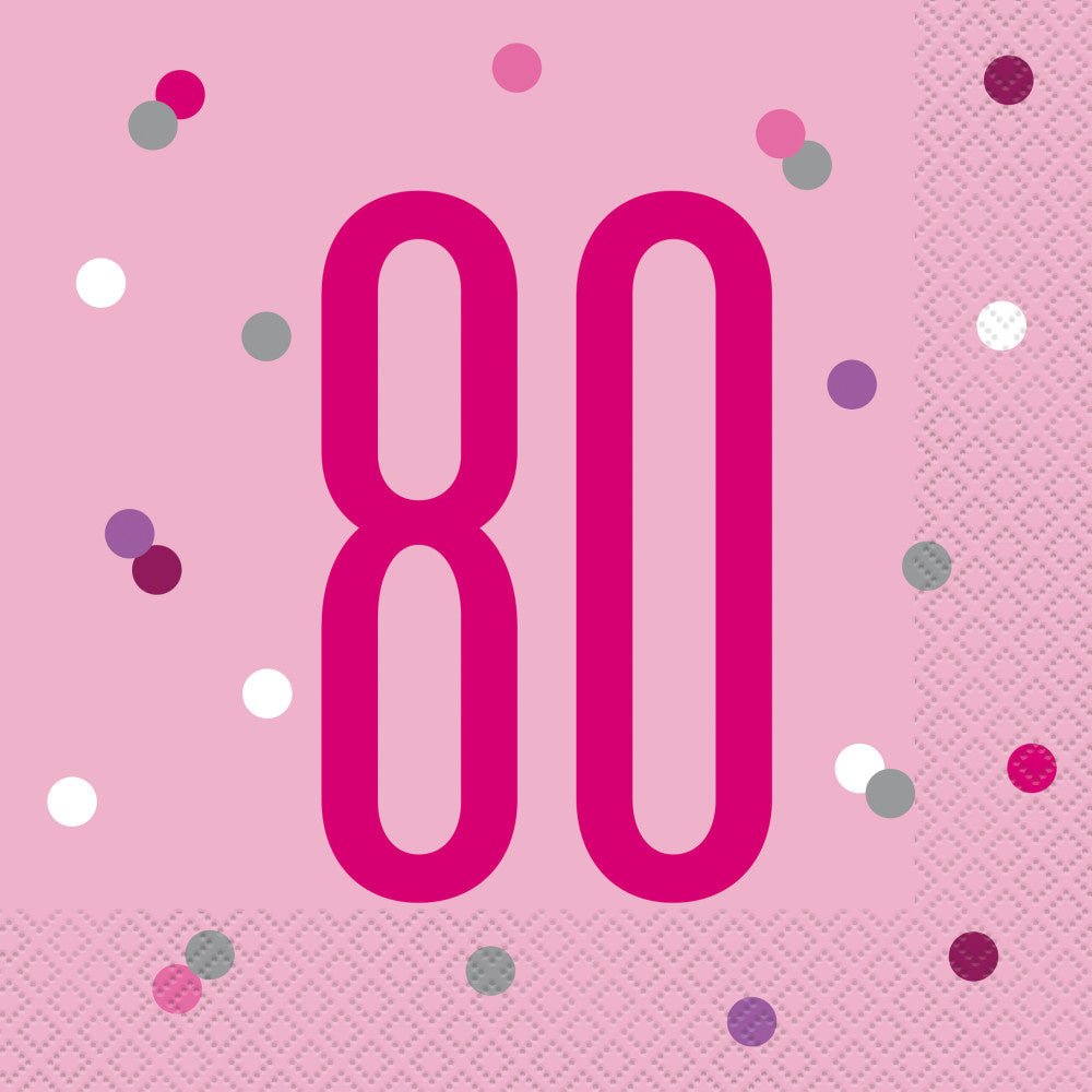 Servetten 80 Jaar Roze 33cm 16st