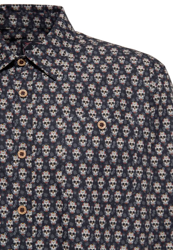 AOP Vintage Suit Shirt Sugar Skull | King Kerosin Chemise manches longues