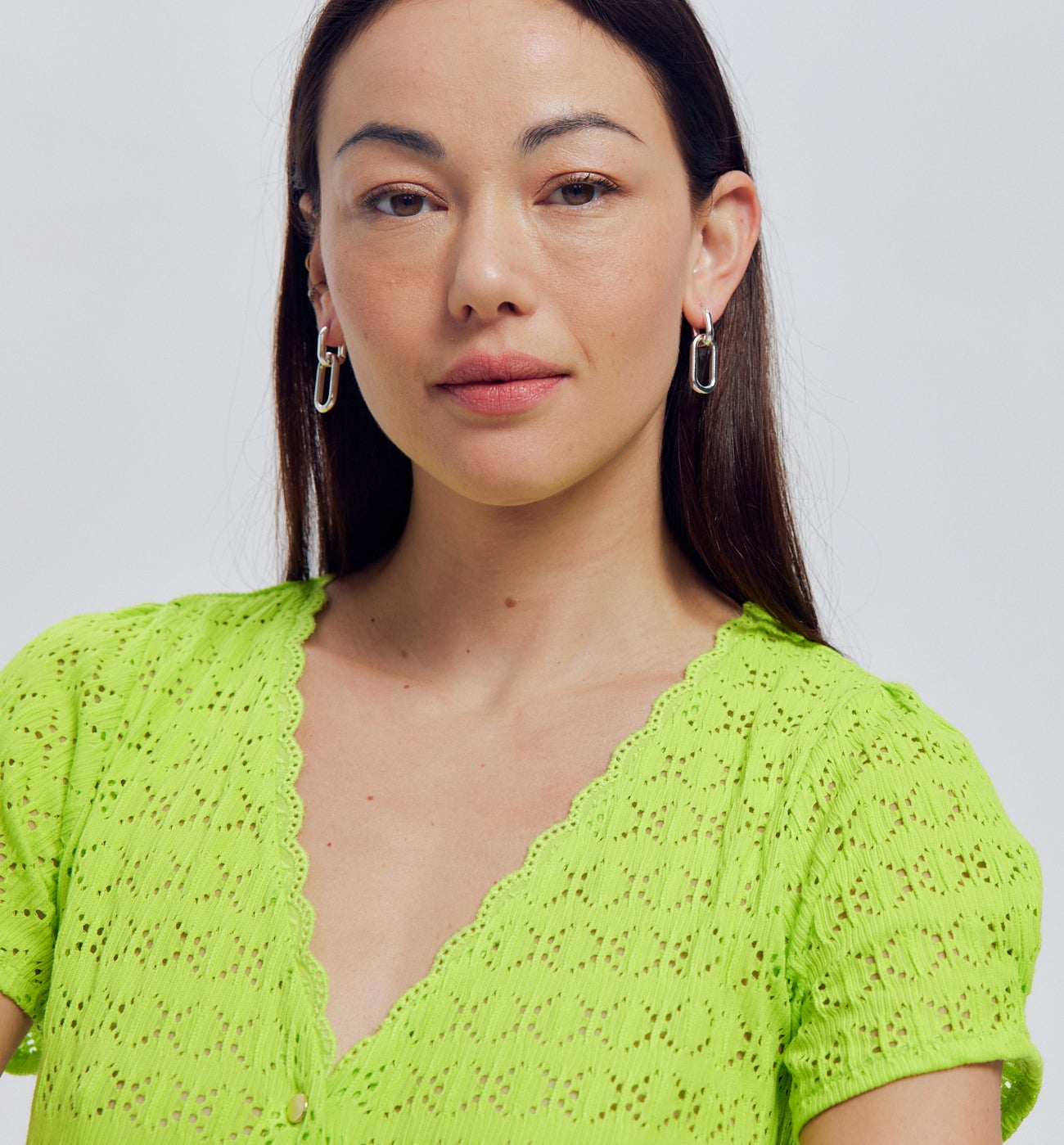 Top ajouré uni Femme - Vert fluo