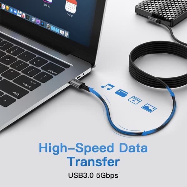 NÖRDIC VR Link-kabel 5m USB3.2 Gen1 USB-C til A 5Gbps 3A hurtiglading Quest 2 Super Speed ​​​​USB Svart