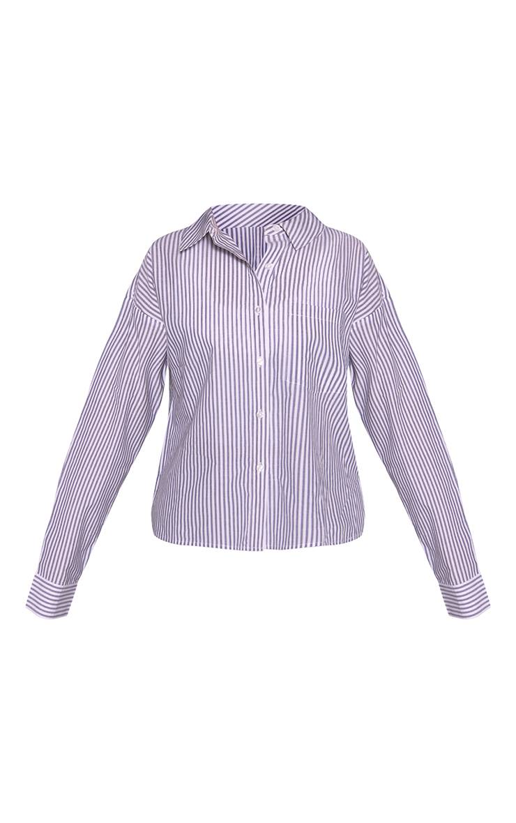 Bleu Chemise Oversize Coordonnée À Rayures Fines Effet Lin Gris Petite Avec Boutonnage