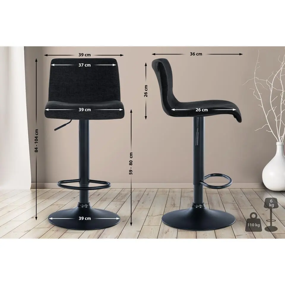 CLP Set van 2 Barkruk Branford zwart Frame - Stof - zwart