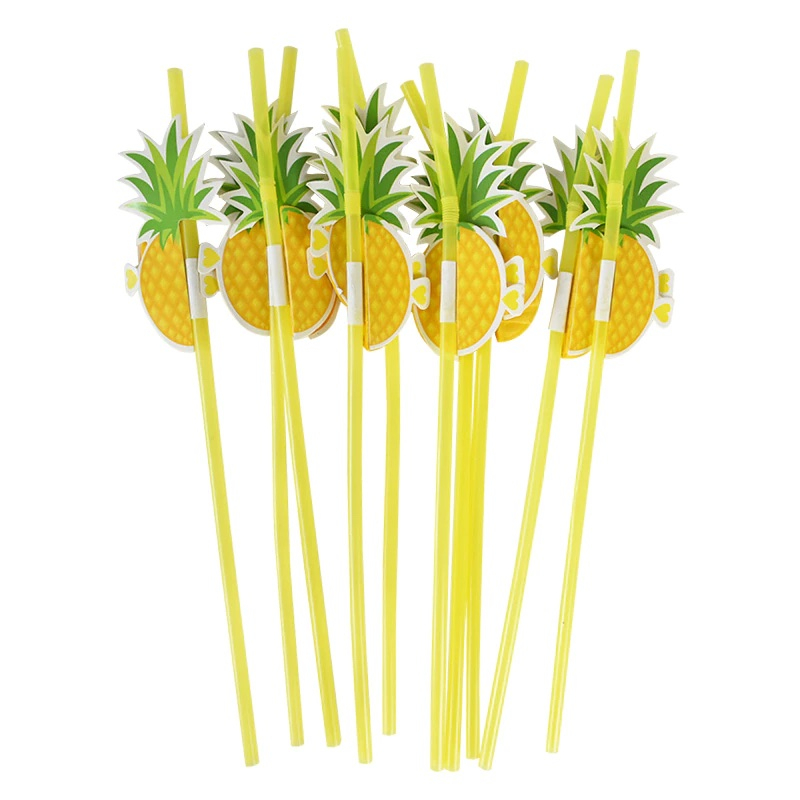 (50er Set) Ananas Strohhalme Hawaii Party Deko Sommer Trinkhalme - Gelb