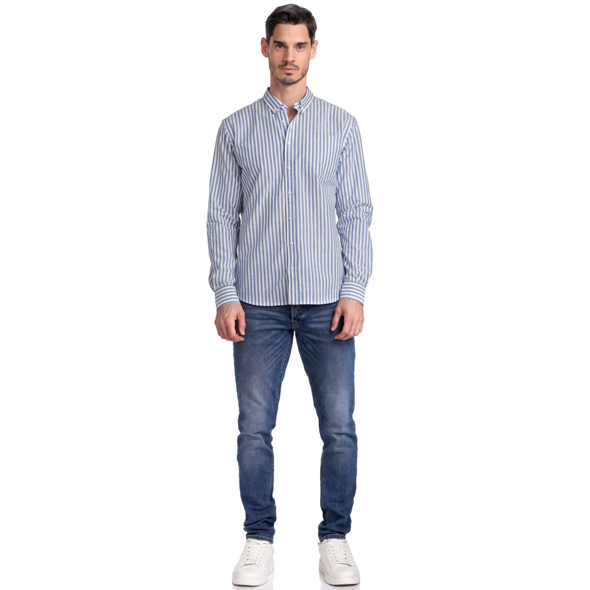 VanVaan Herren Hemd mit Längsstreifen blau / weiss