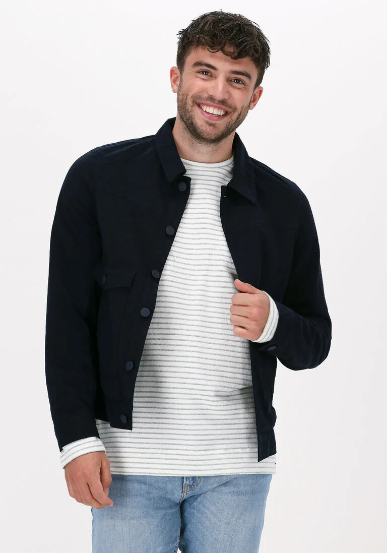 DSTREZZED blauwe dstrezzed overshirt trucker jacket seersucker