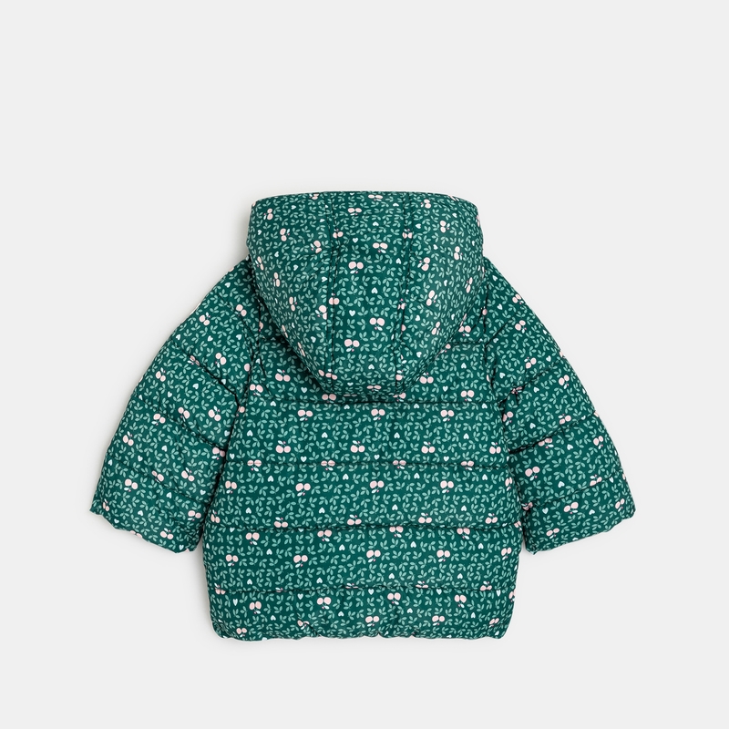 Manteau matelassé doublé fleuri vert bébé fille