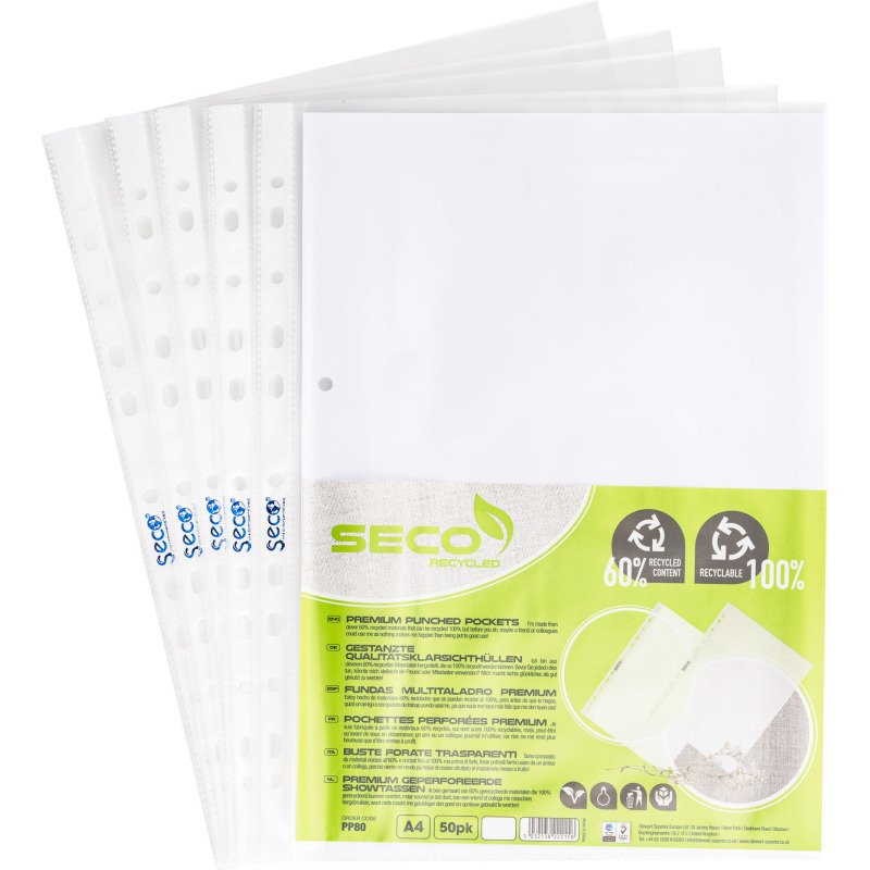 Pochettes perforées Seco A4 polypropylène grainée 8/100e - Sachet de 50