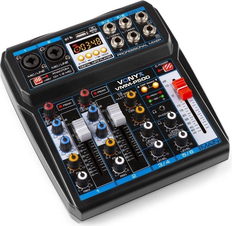 Mengpaneel - Vonyx VMM-P500 Mixer met Bluetoot - Mp3 Speler en Digitale Sound Processor (echo & Delay Effecten)