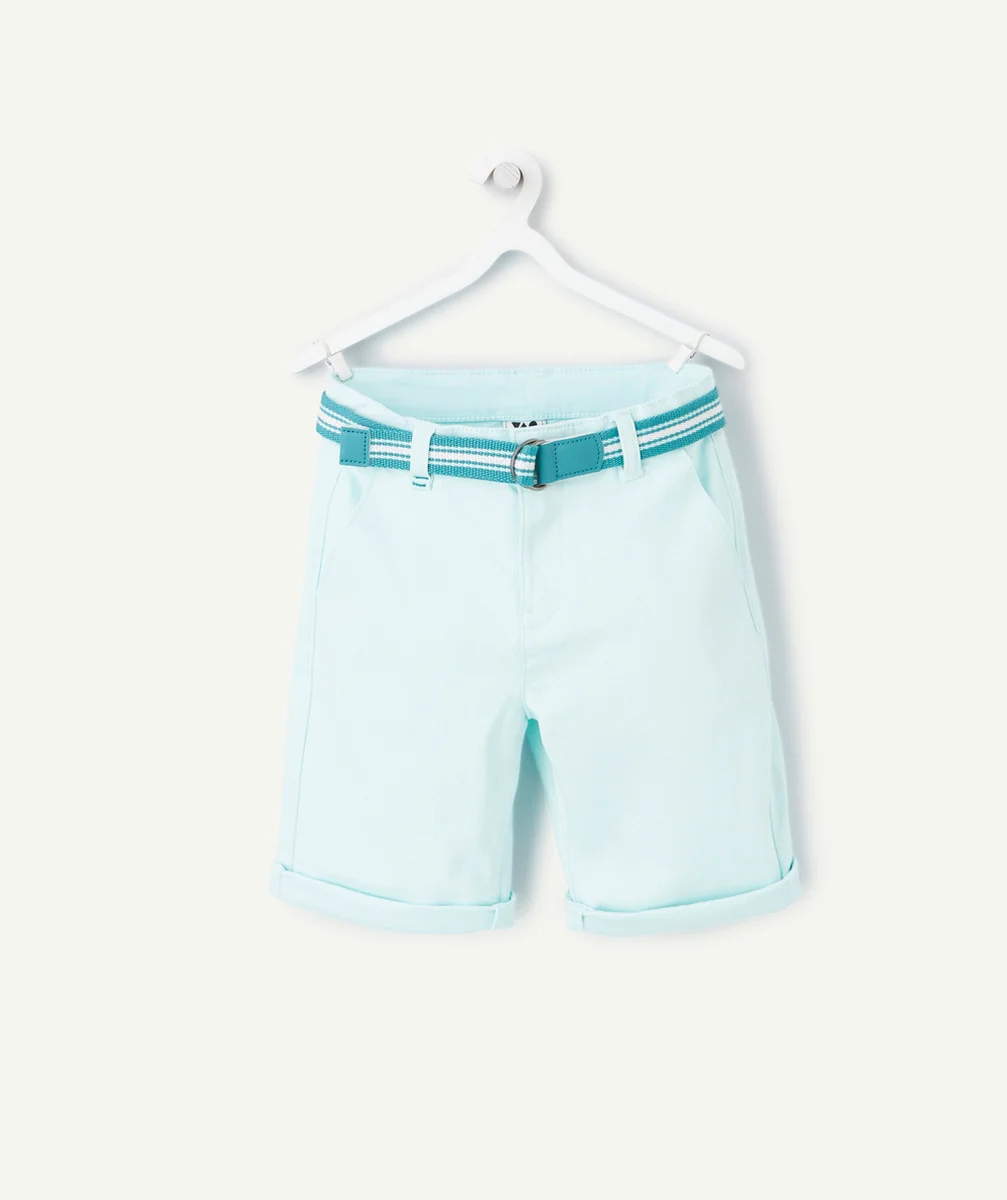 BERMUDA GARÇON BLEU MENTHE AVEC CEINTURE BLEU CANARD