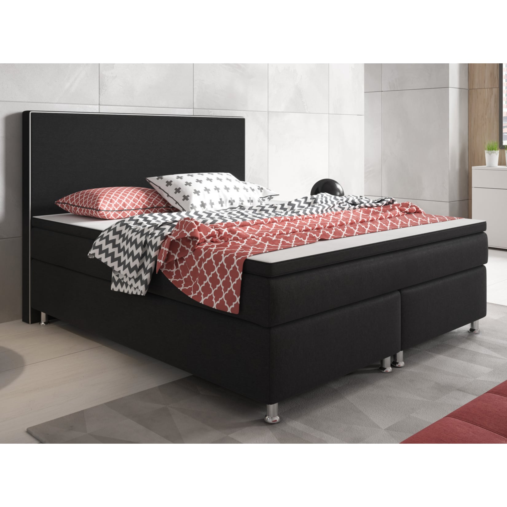 Inter Handels Boxspringbett King Size 180 x 200 cm Schwarz - versch. Farben