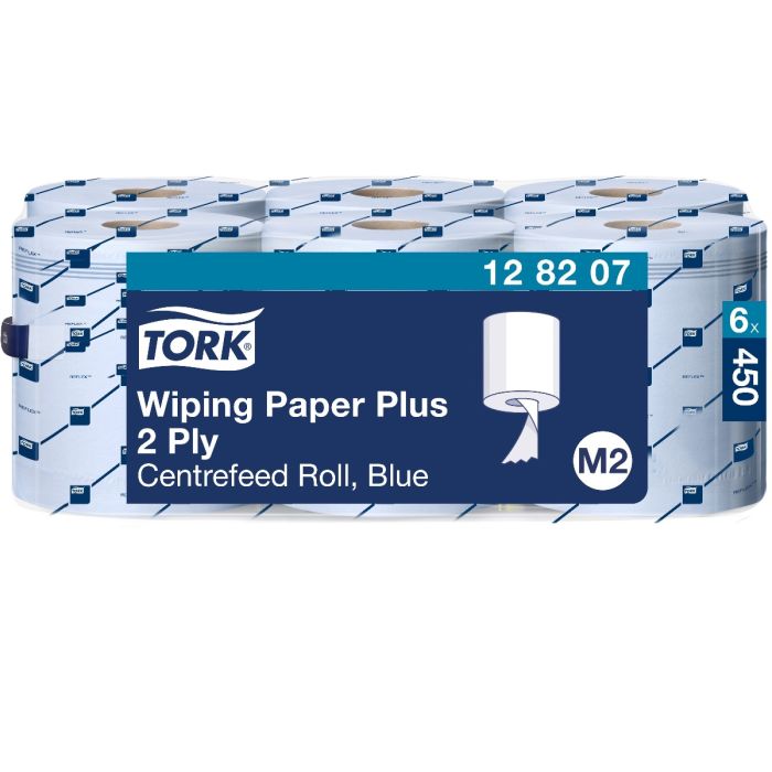 Tork 128207 6st M2 Centerfeed Wiping Plus Poetspapier Blauw 6rollen x 450 vellen (128207)