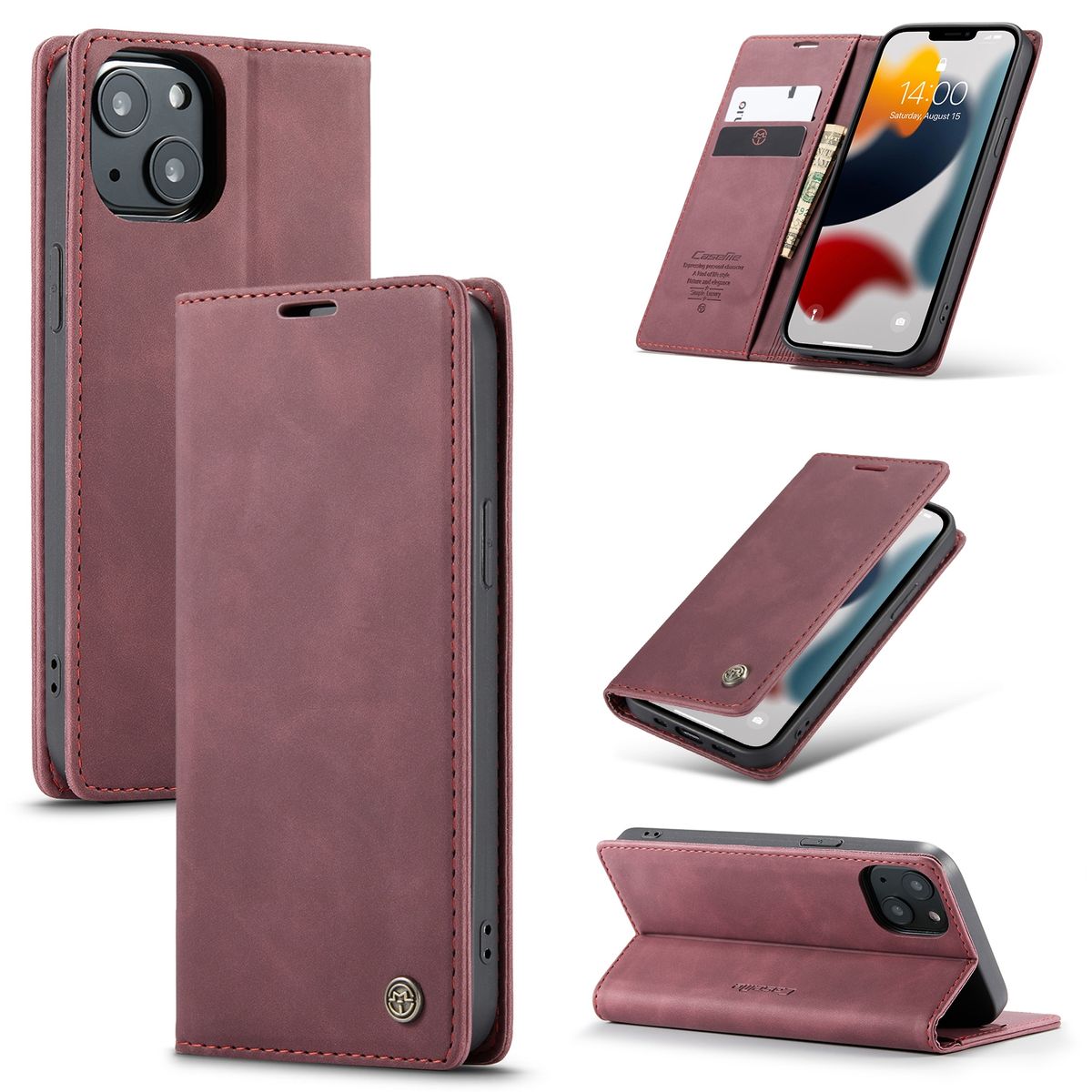 Hülle Handy Schutz für Apple iPhone 13 mini Case Flip Cover Tasche Etuis Rot Neu