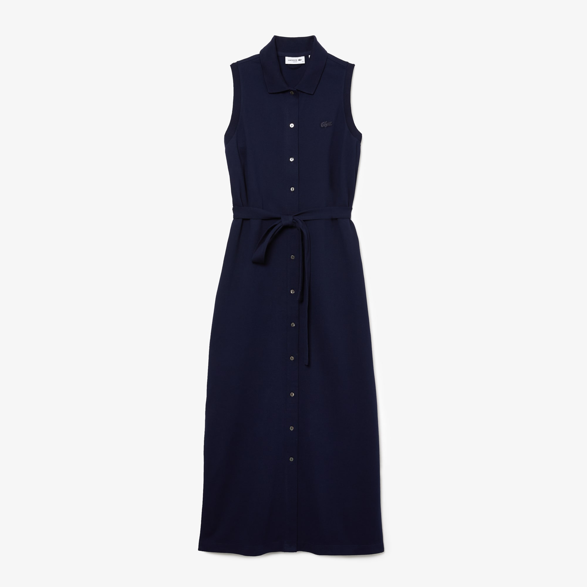 Robe polo longue sans manches en piqué de coton stretch Robes & Jupes - Bleu - Lacoste - Femme