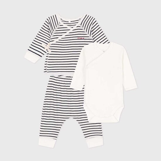 Ensemble 3 pièces en coton   Marshmallow/Smoking        3 mois   de               Petit Bateau