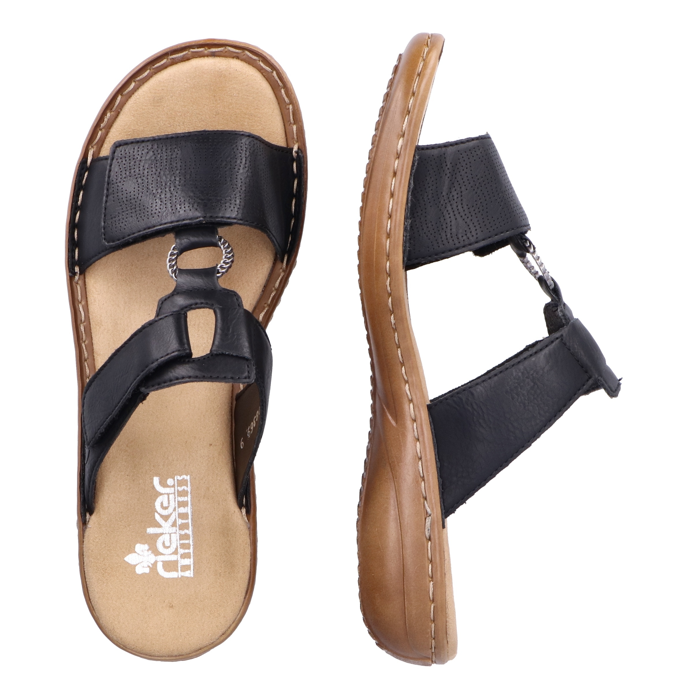 Rieker Pantolette  , Keilabsatz, Sommerschuh, Schlappen mit Schmuckring