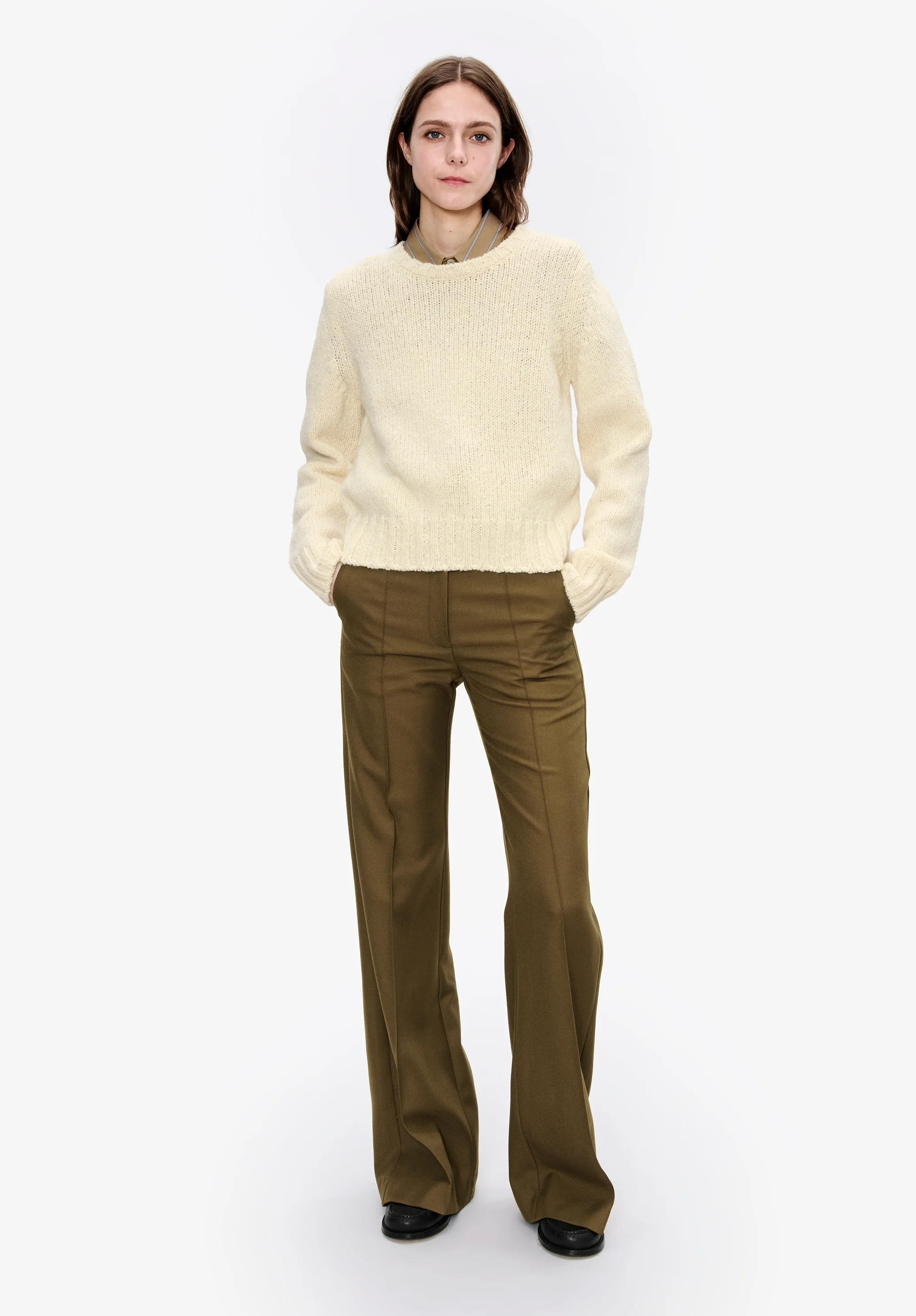 Pantalon droit à plis - Kaki