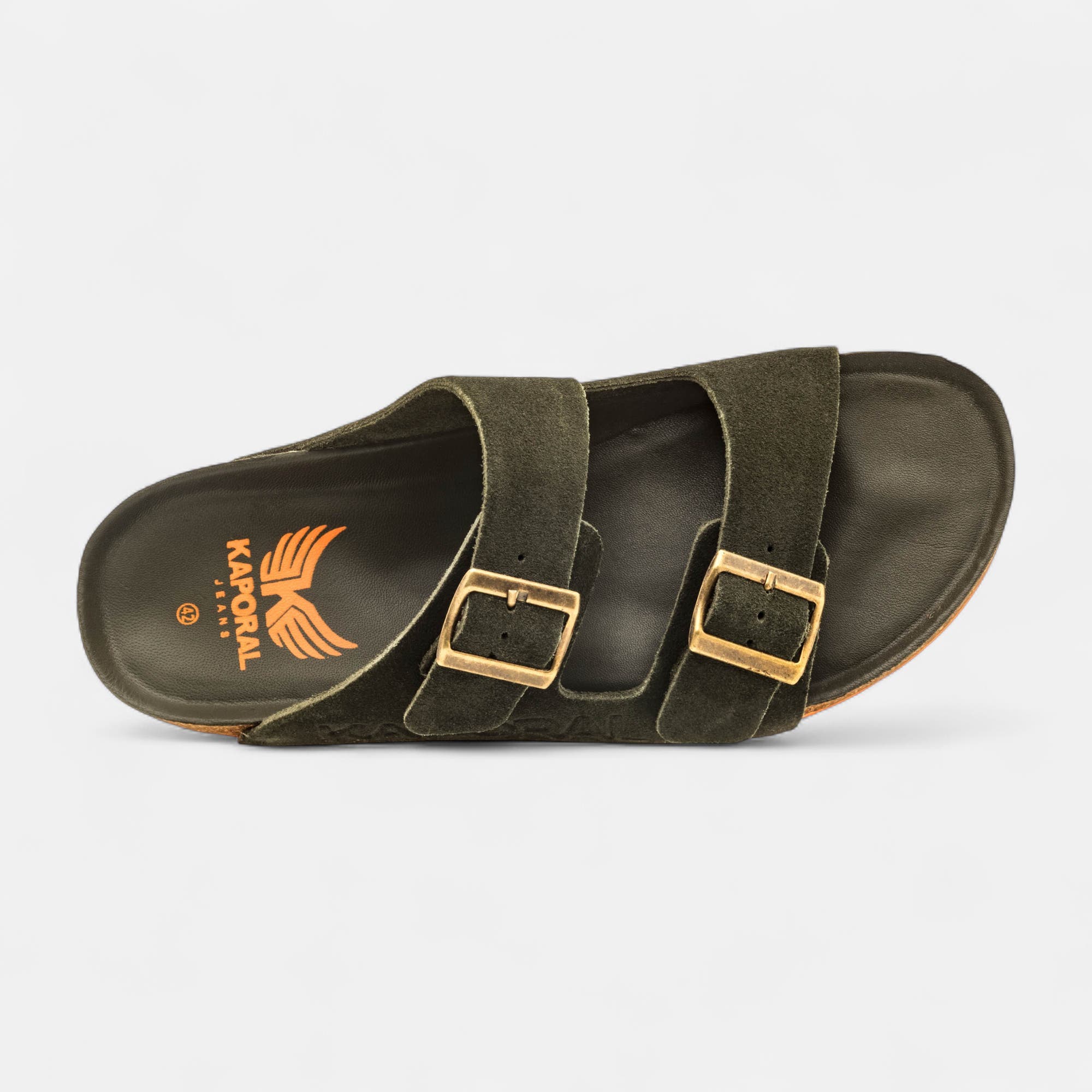 Mules semelle liège Homme en cuir kaki