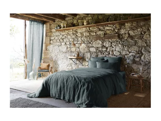 MARGAUX - Drap Plat 270x300cm Lin Lavé Coloris Ardoise