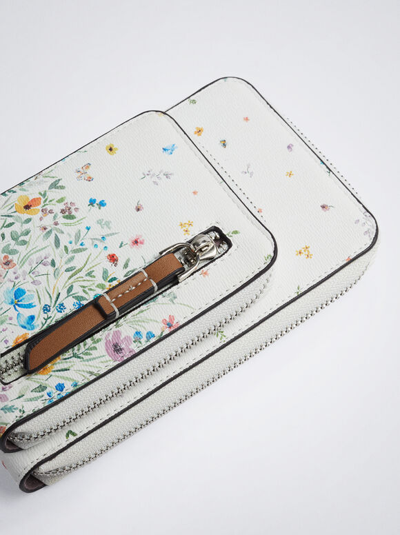 Bolsa para celular com estampa floral - Off-White