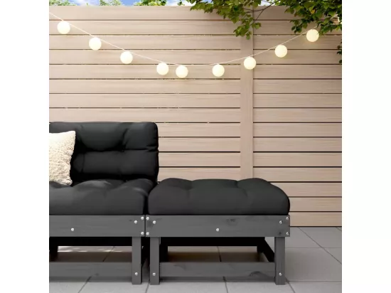 Repose-pied de jardin avec coussin gris bois de pin massif