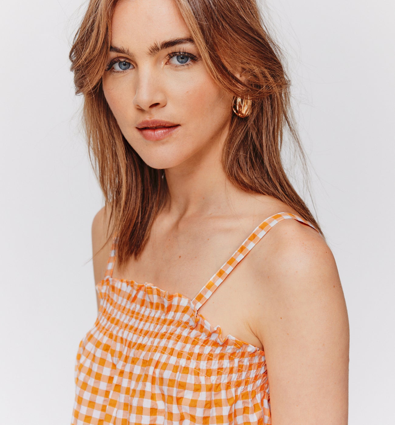 Top à bretelles en vichy - Carreaux orange