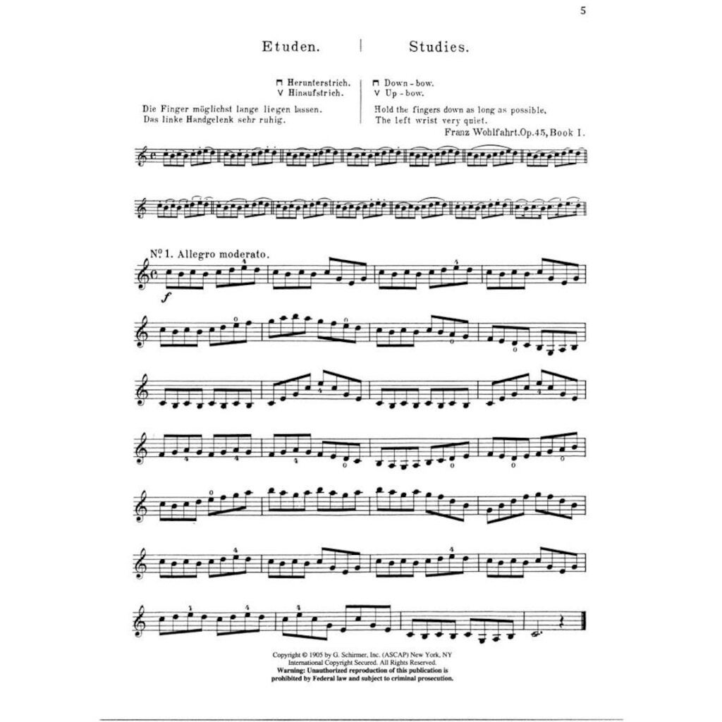 G. Schirmer Franz Wohlfahrt - 60 Studies, Op. 45 Complete Books 1 and 2 voor viool