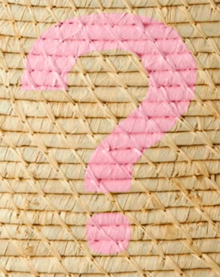 Raffia-Aufbewahrungskorb QUESTION MARK (20x20x20) in nature/pink