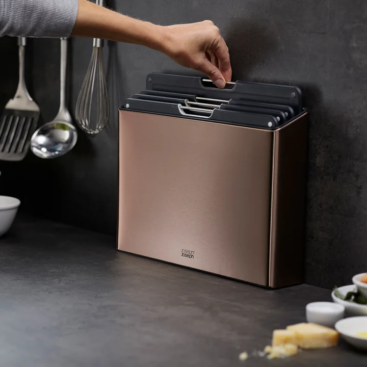 Joseph Joseph - Folio Steel Schneidebretter, Carbon roségold (4-teilig)