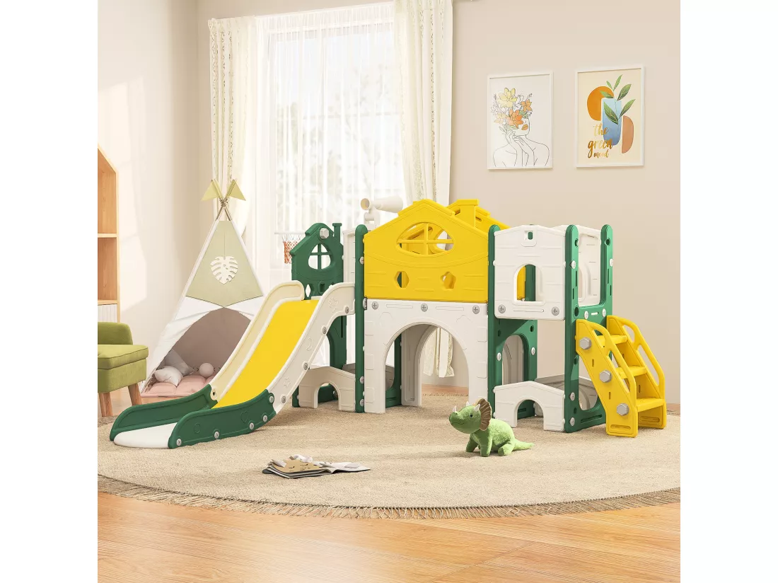 toboggan d'escalade pour enfants, toboggan 7 en 1, jeux d'escalade, de forage, allée de jeu, support de basket-ball