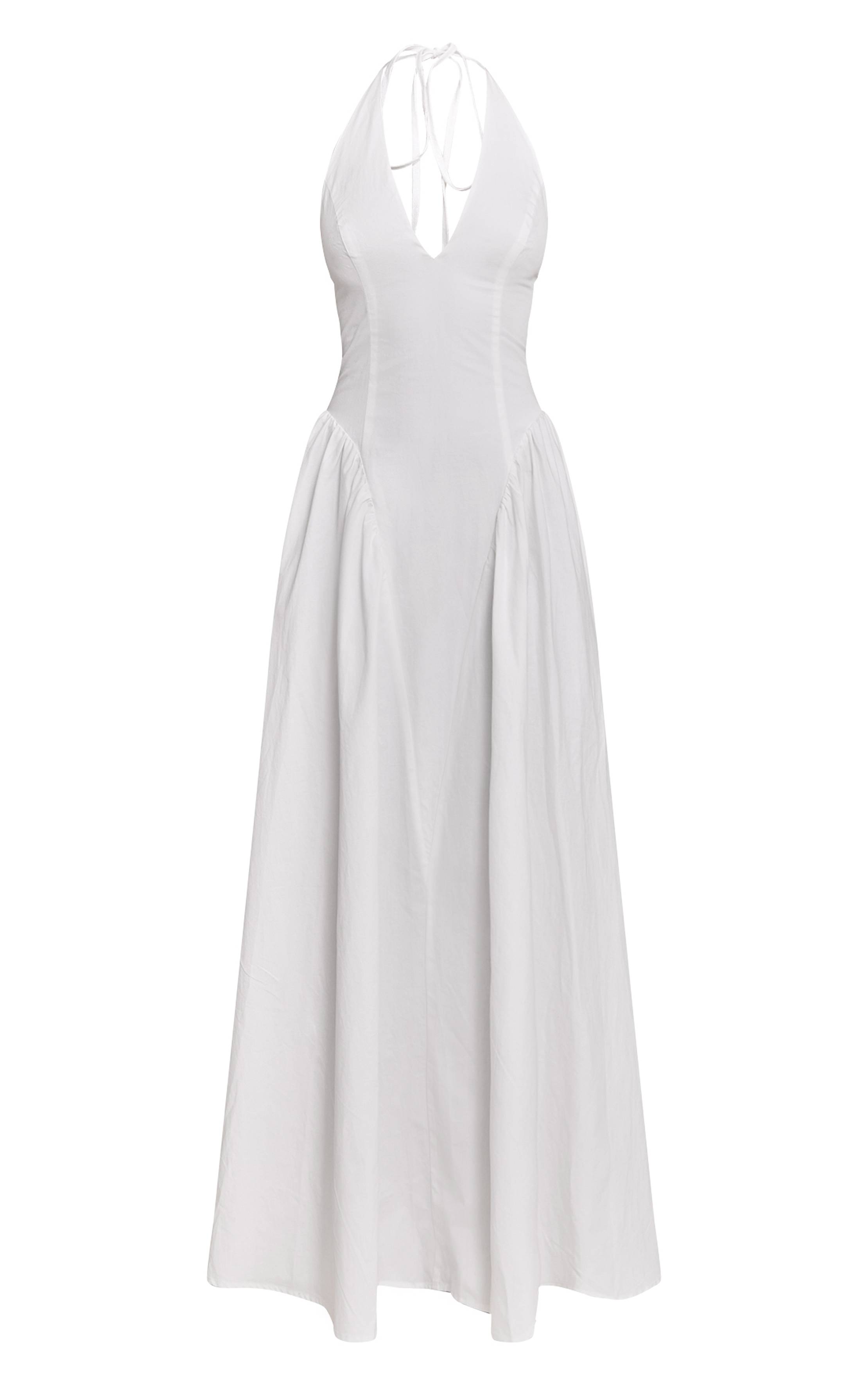 Blanc Robe Midaxi Plongeante Dos Nu En Tissu Tissé