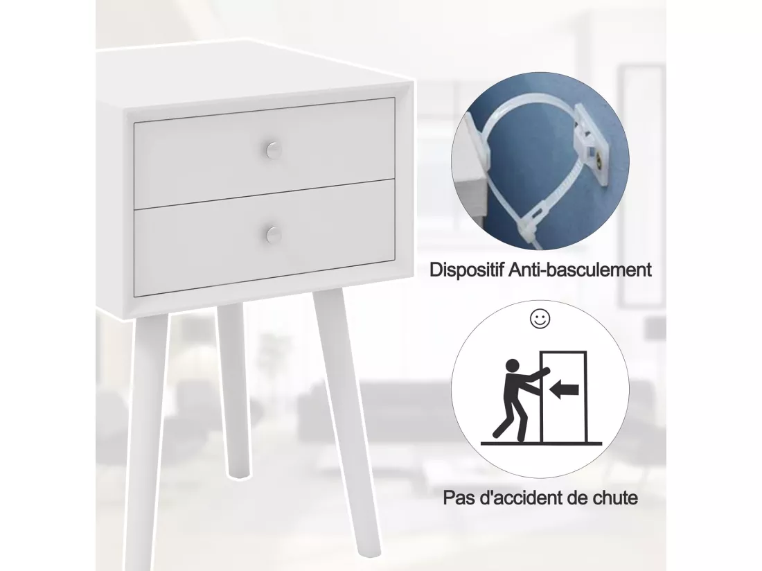 Table de Chevet avec 2 Tiroirs, Table de Nuit Scandinave en Bois pour Salon, Chambre, Couloir, Bureau, 40 x 40 x 59,5 cm Blanc