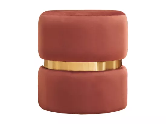 Pouf rond en velours bleu rouge tomette et métal doré D40 cm JOY