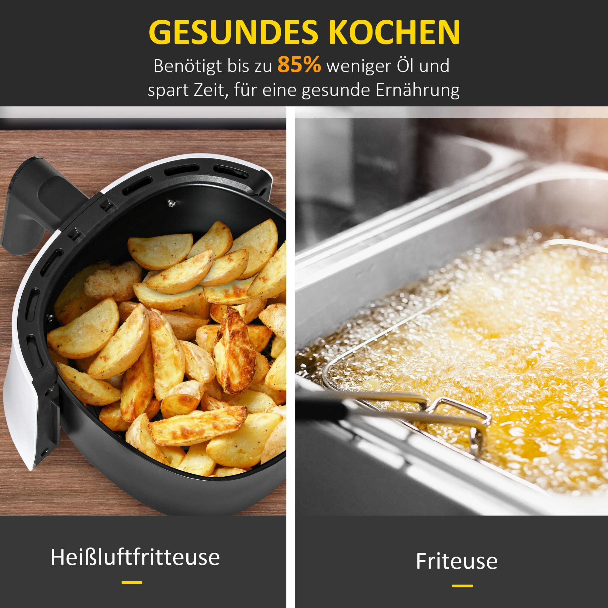 HOMCOM Luftfritteuse mit LED-Anzeige weiß 33,9L x 24,9B x 29,9H cm