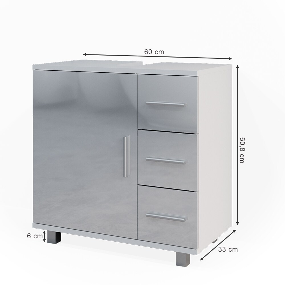 Vicco Waschtischunterschrank Waschbeckenunterschrank Badschrank Elias Weiß Hochglanz modern 60x61cm Badezimmer Schrank Badmöbel Schranktür Schrankschublade Aufbewahrung