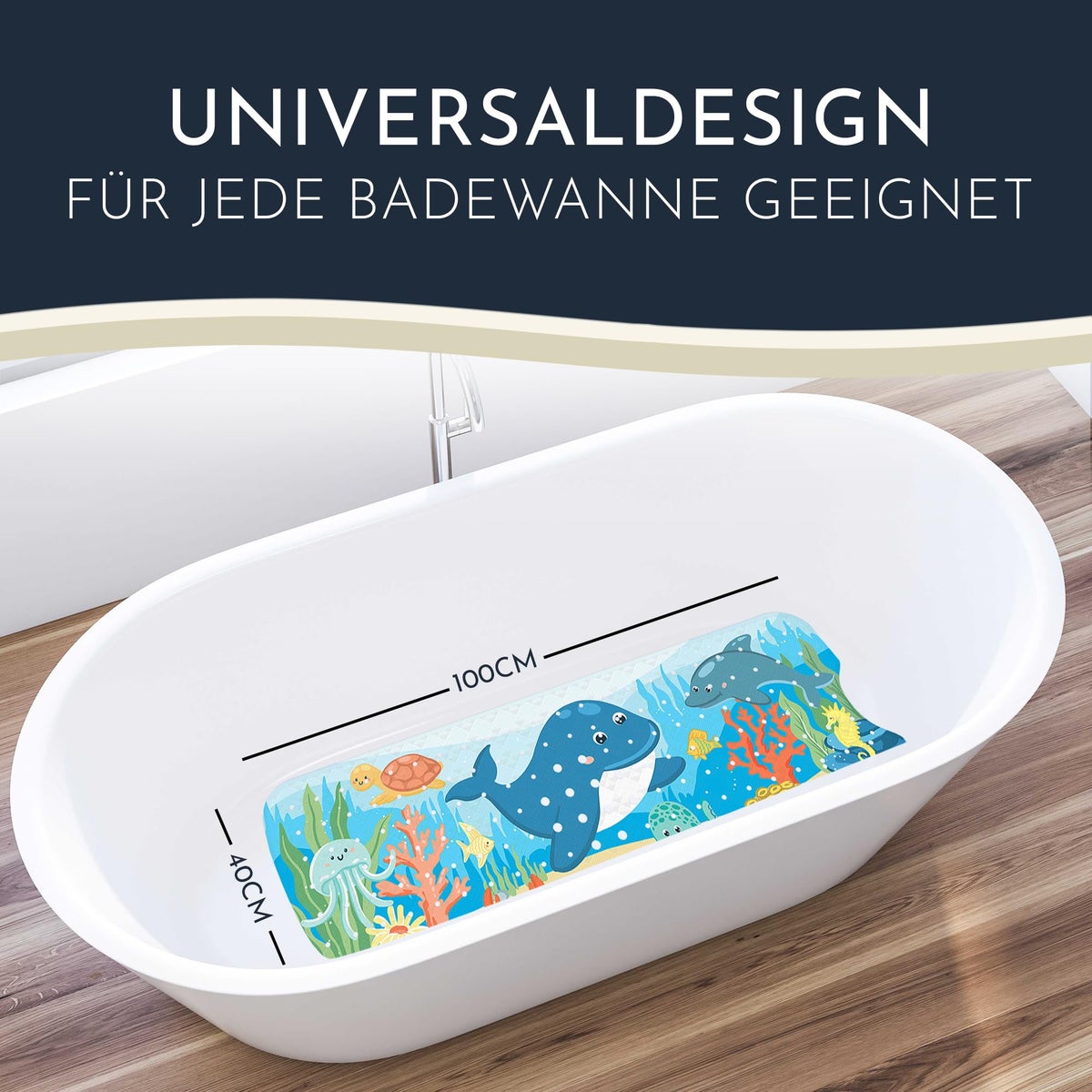 Homerella® Antislipbadmat voor kinderen - 100% BPA-vrij, inclusief 2 ophanghaken, 100x40cm - Antislipbadmat voor baby's, huidgevoelig en schimmelwerend - Antislip en wasbare badmat