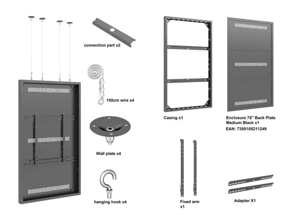 Multibrackets M Pro Series - Indelukke - for digitalt skiltepanel - ledning, medium - stål - sort - skærmstørrelse: 75