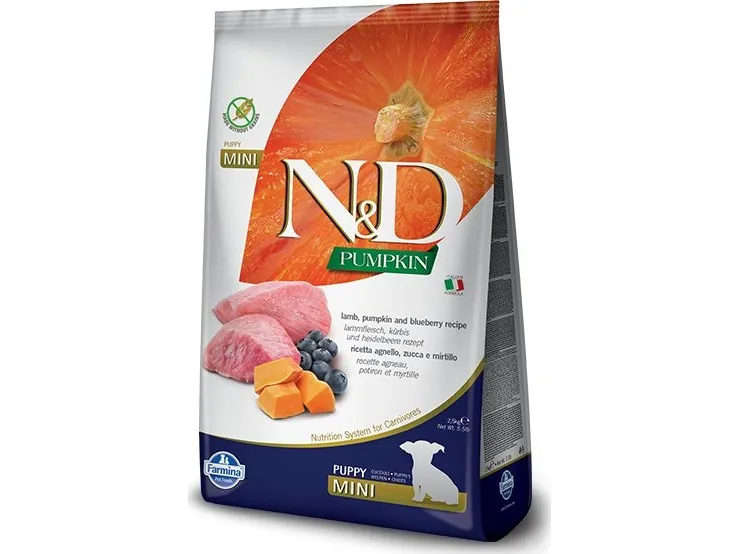 Farmina Pet Food N&D Pumpkin, Hundehvalp, Mini (5 - 10kg), Blåbær, Lam, Græskar, 2,5 kg