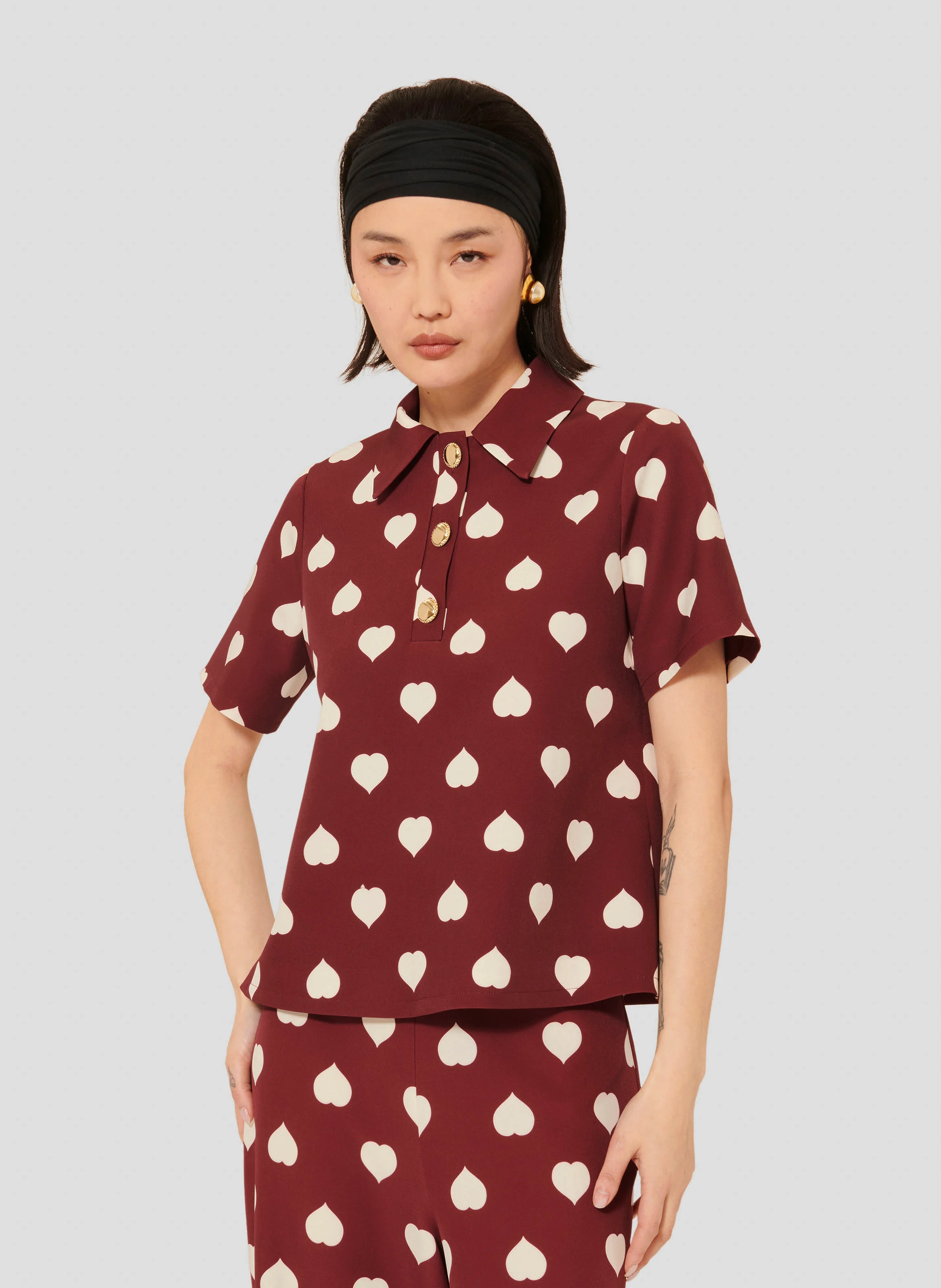 TANIA - Top col polo imprimé | Rouge