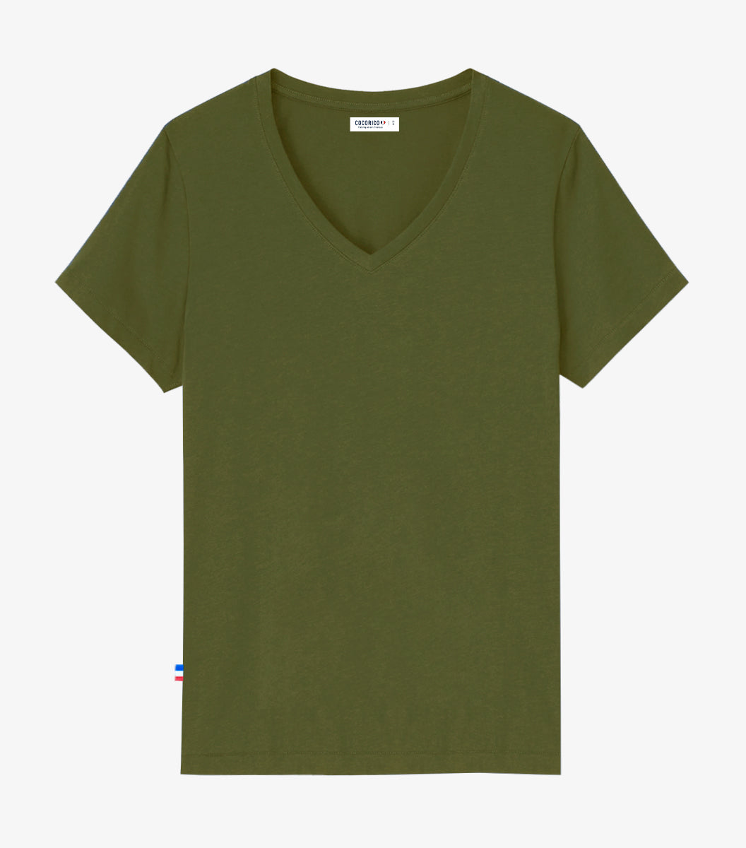 T-shirt col V Femme Kaki - Intemporel