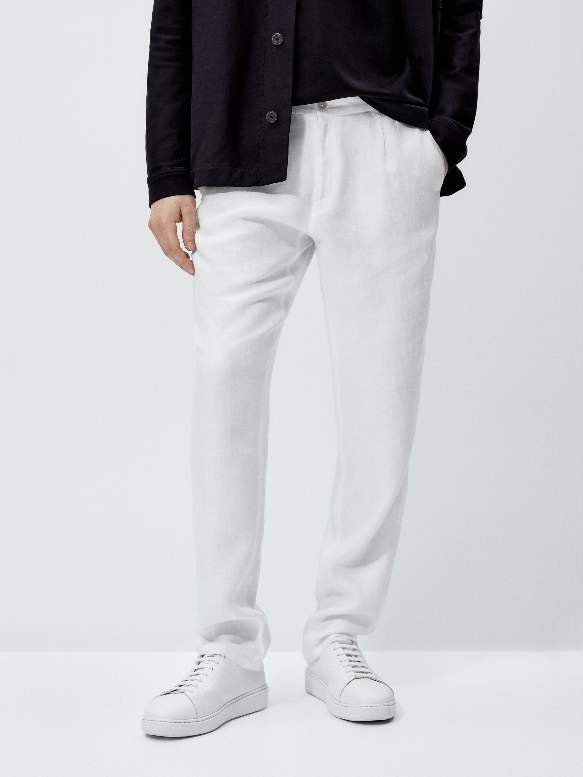 Calça plissada 100% linho - BRANCA