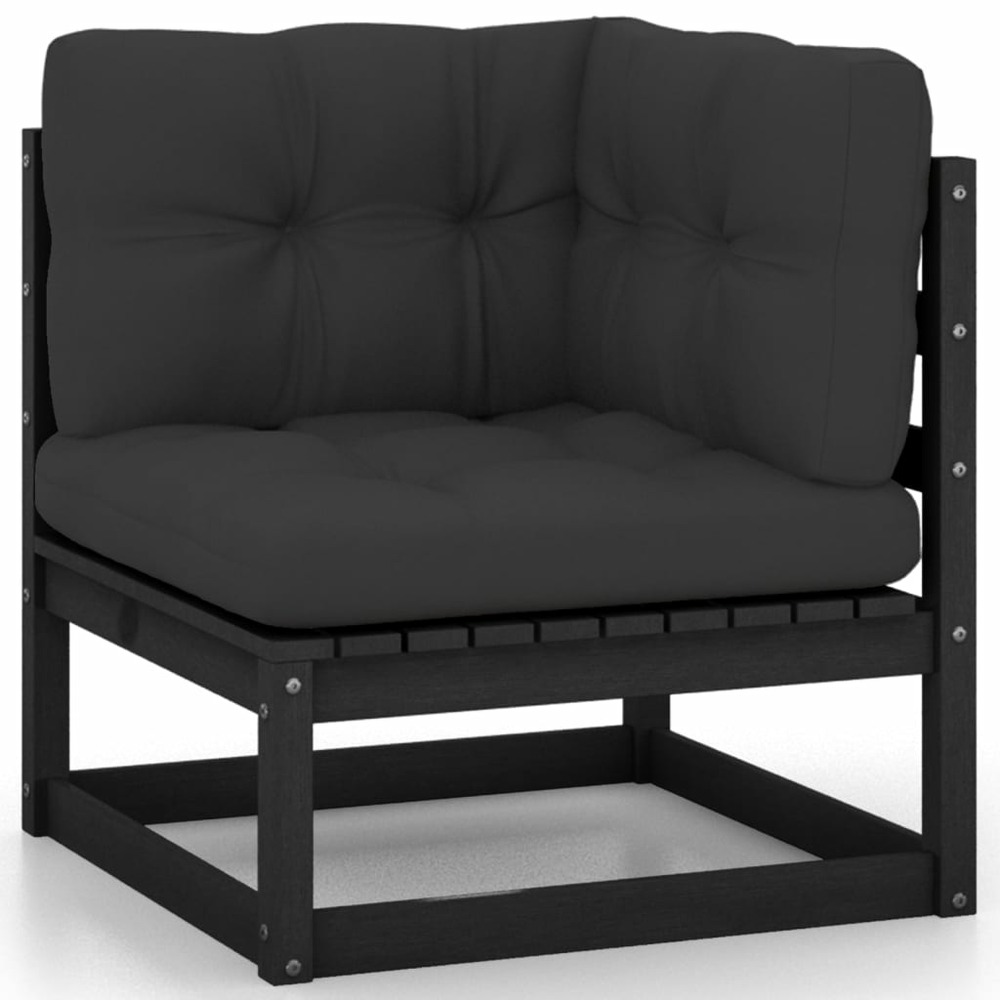 Salon de jardin meuble d'extérieur ensemble de mobilier 8 pièces avec coussins noir bois de pin massif