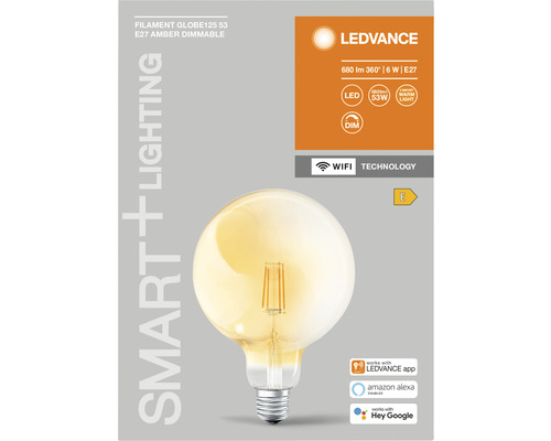 Ledvance Smart WIFI Filament LED Globe Lamp Dimbaar G125 E27/6W (53W) Goud 680 lm 2400 K Warm Wit