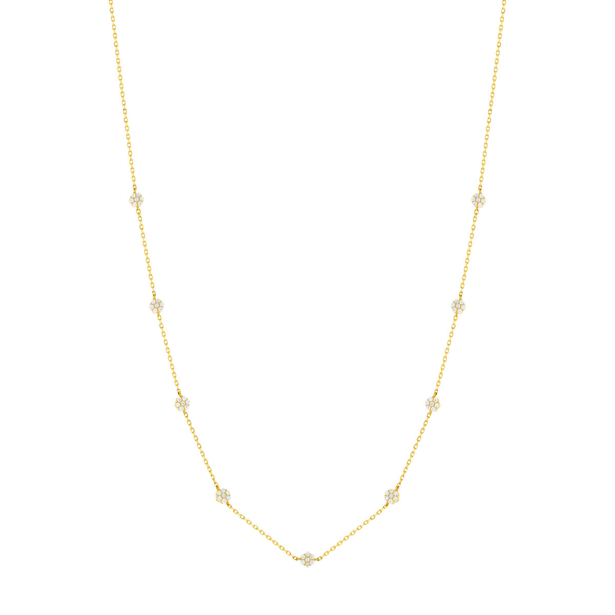 Collier or jaune 375 fleurs zirconias 45 cm