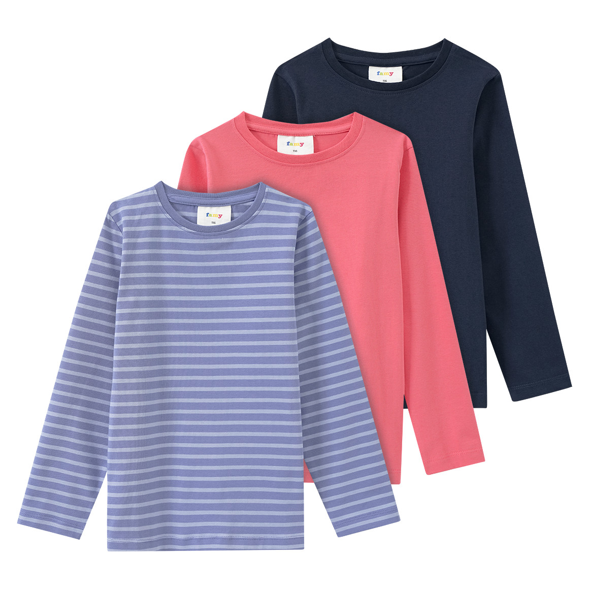 Famy 3 Mädchen Langarmshirts im Set hellblau / pink / dunkelblau