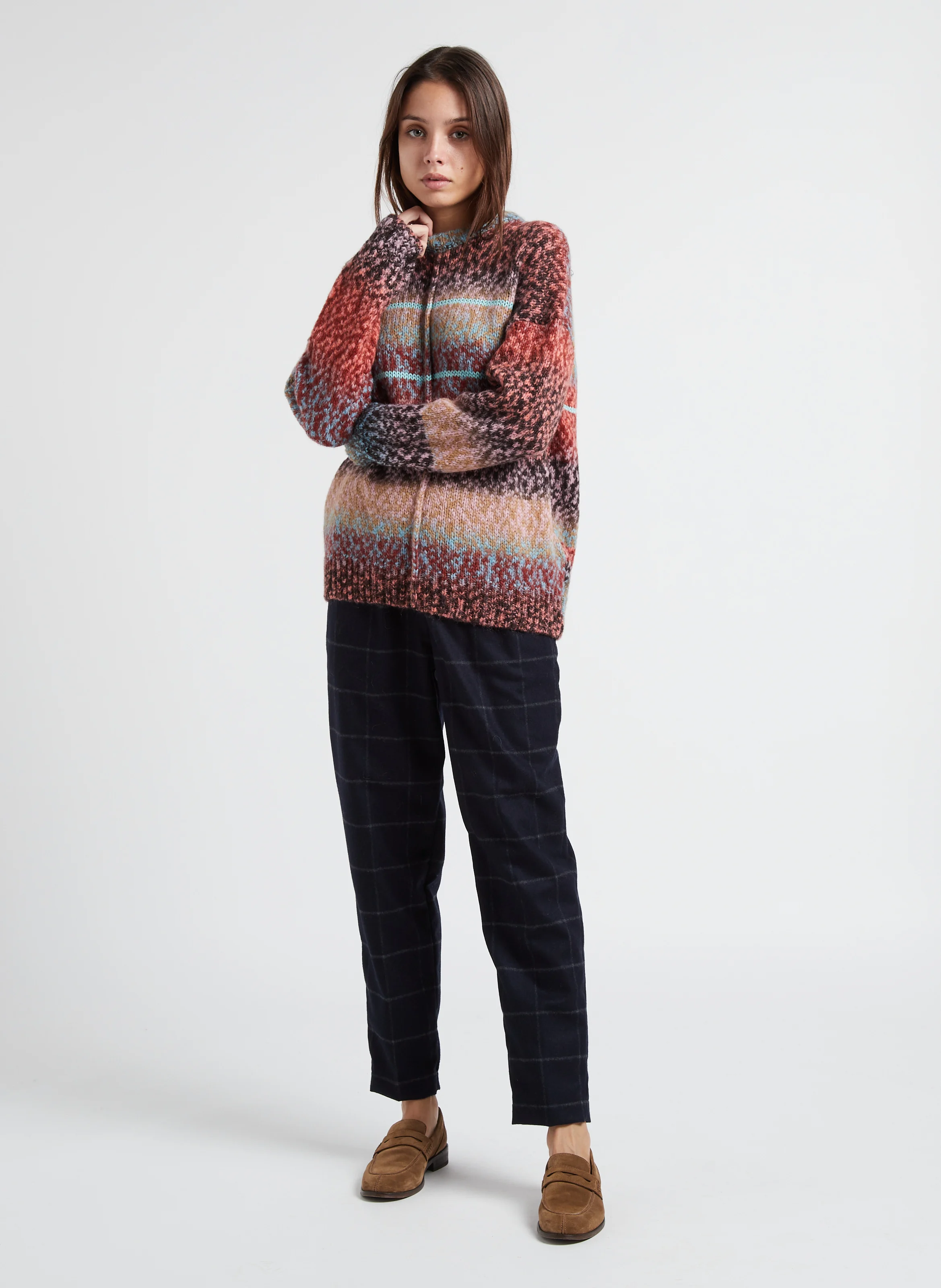 Pantalon carotte en laine mélangée | Bleu