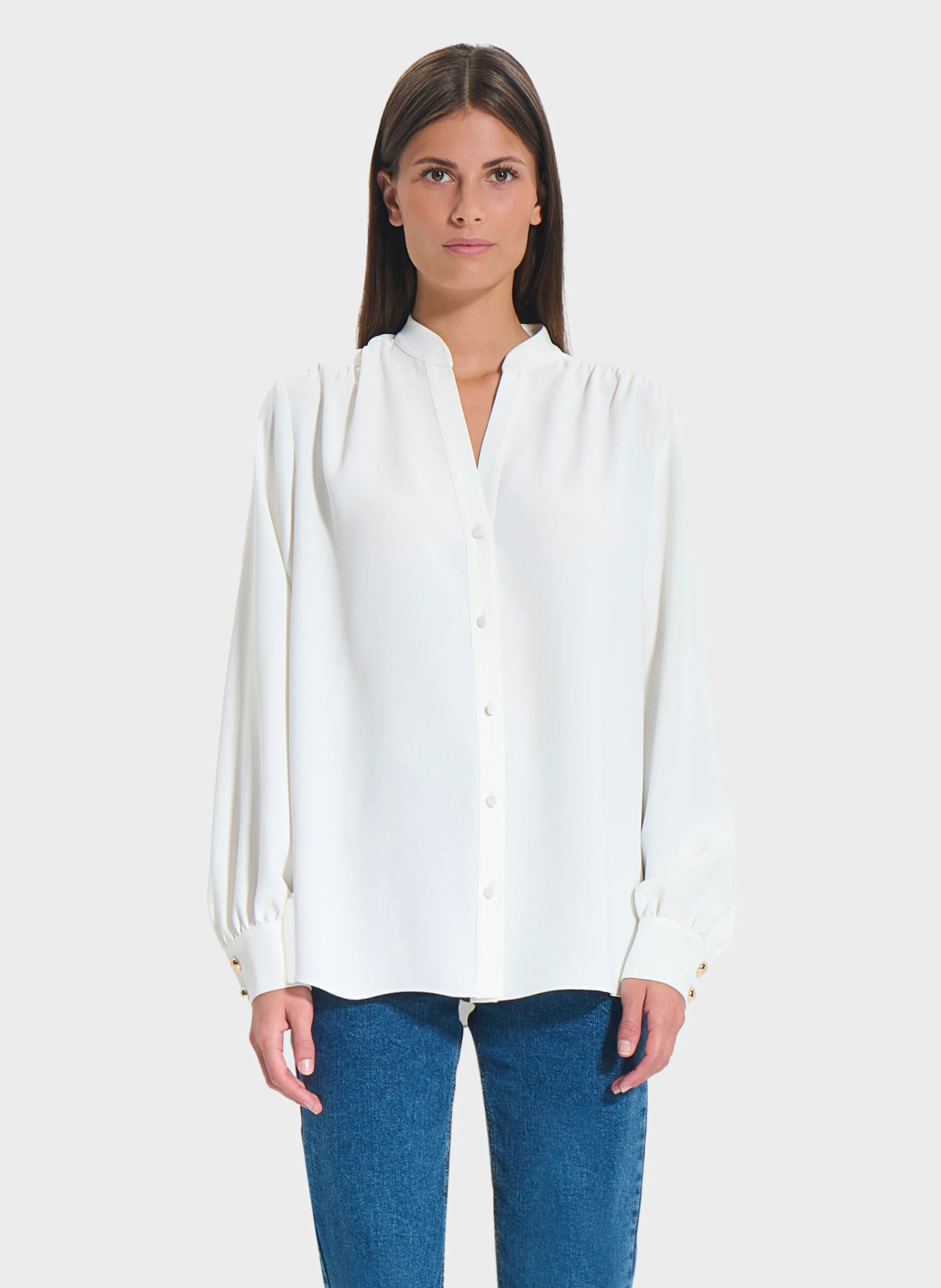 TIBERINA - Chemise col tunisien| Blanc