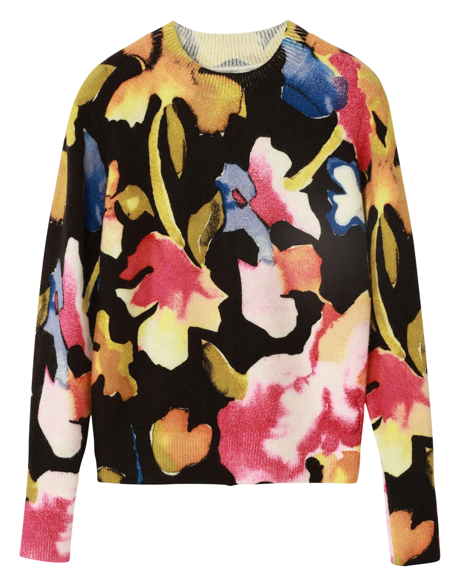Pull col rond imprimé floral | Noir